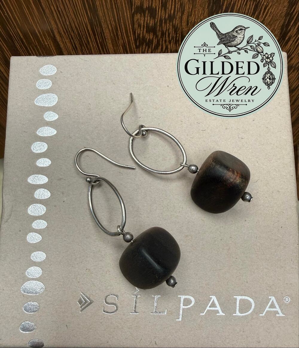 Silpada W1364 Sterling Silver Ebony Wood Dangle Drop Earrings Retired